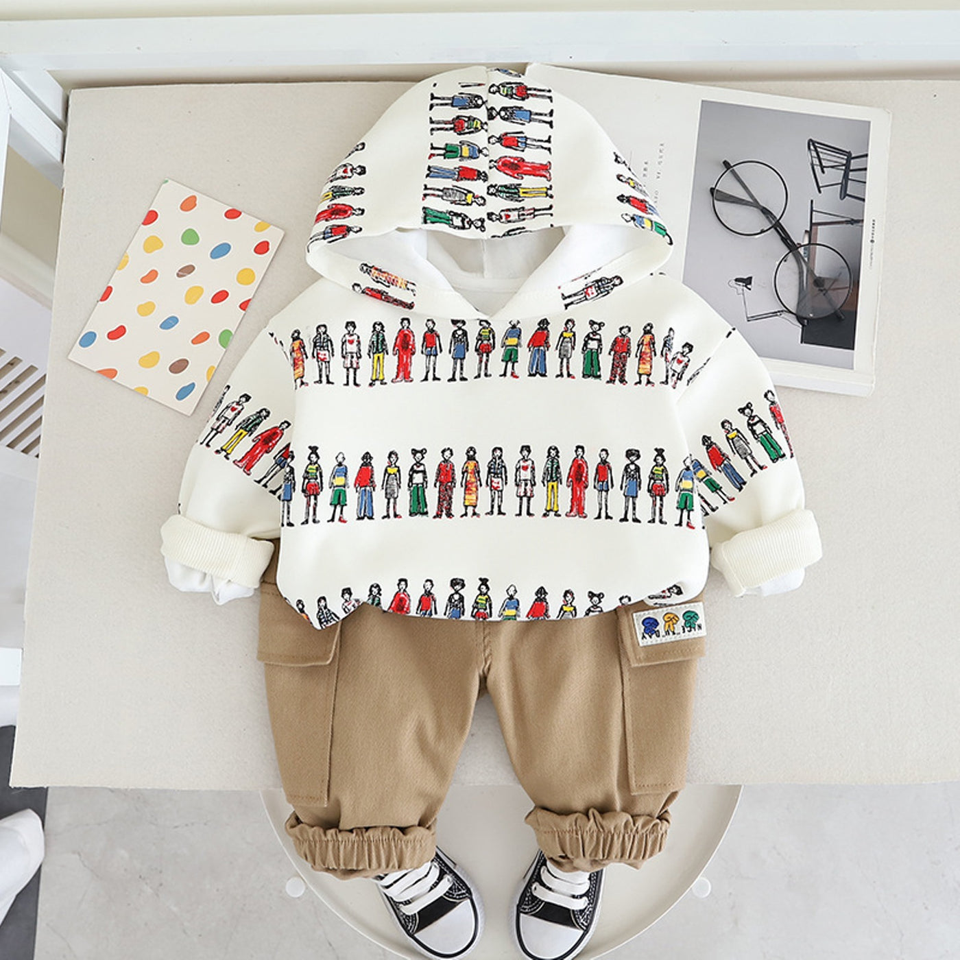 Boys Super Cute Printed Pullover Hoodie & Lower Set