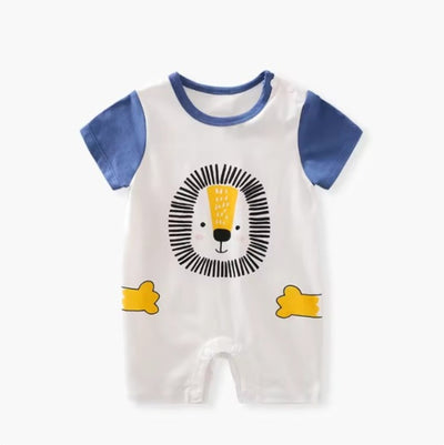 Baby Boys & Baby Girls Half Sleeves Lion Printed Rompers