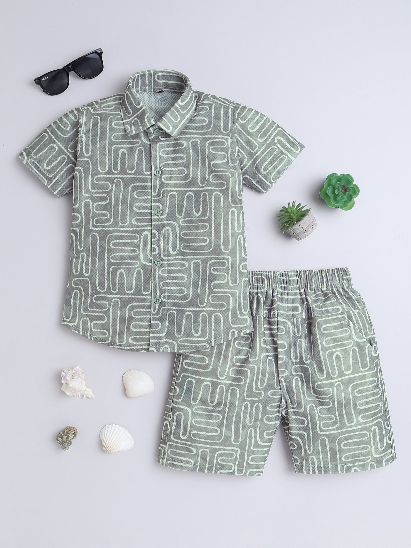 Boys Half Sleeves Printed Shirt & Shorts Set