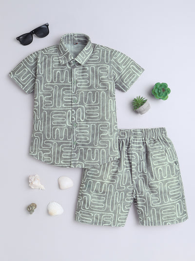 Boys Half Sleeves Printed Shirt & Shorts Set