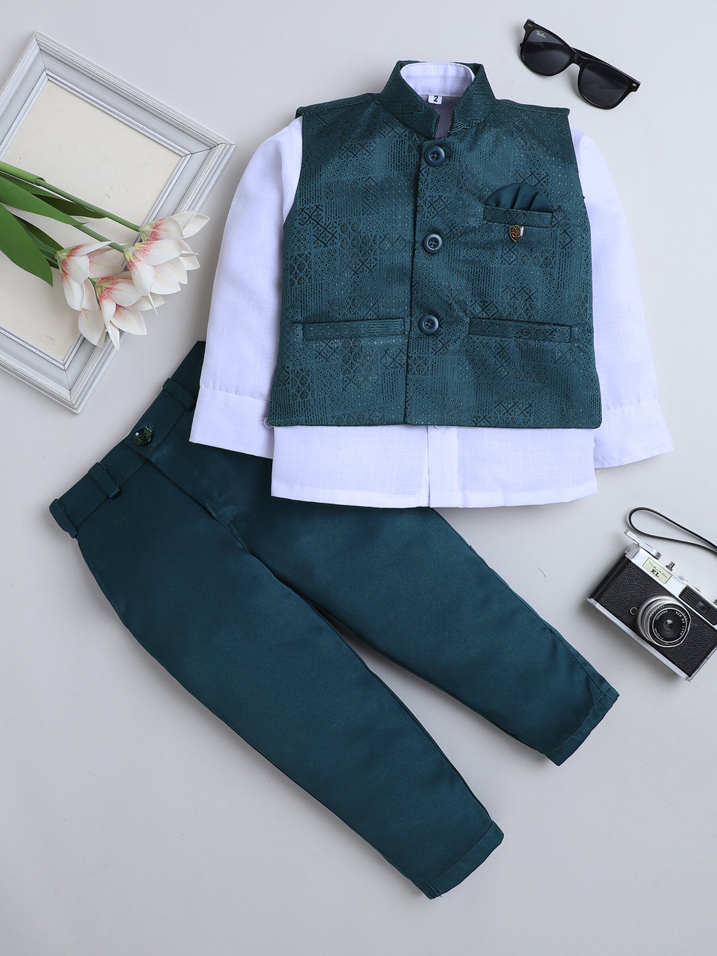 Boys Jacquard Geometric Diamond Motifs 3 Piece Suit Set