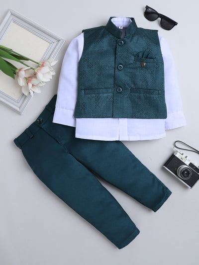 Boys Jacquard Geometric Diamond Motifs 3 Piece Suit Set