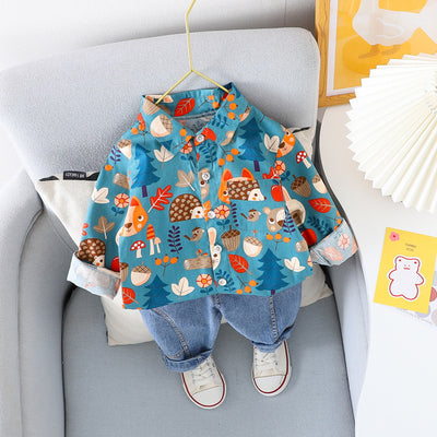 Boys Full Sleeves Printed Shirt With Denim Set