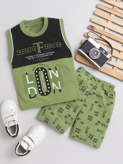 Boys Sleeve less Printed T-Shirt & Shorts Set