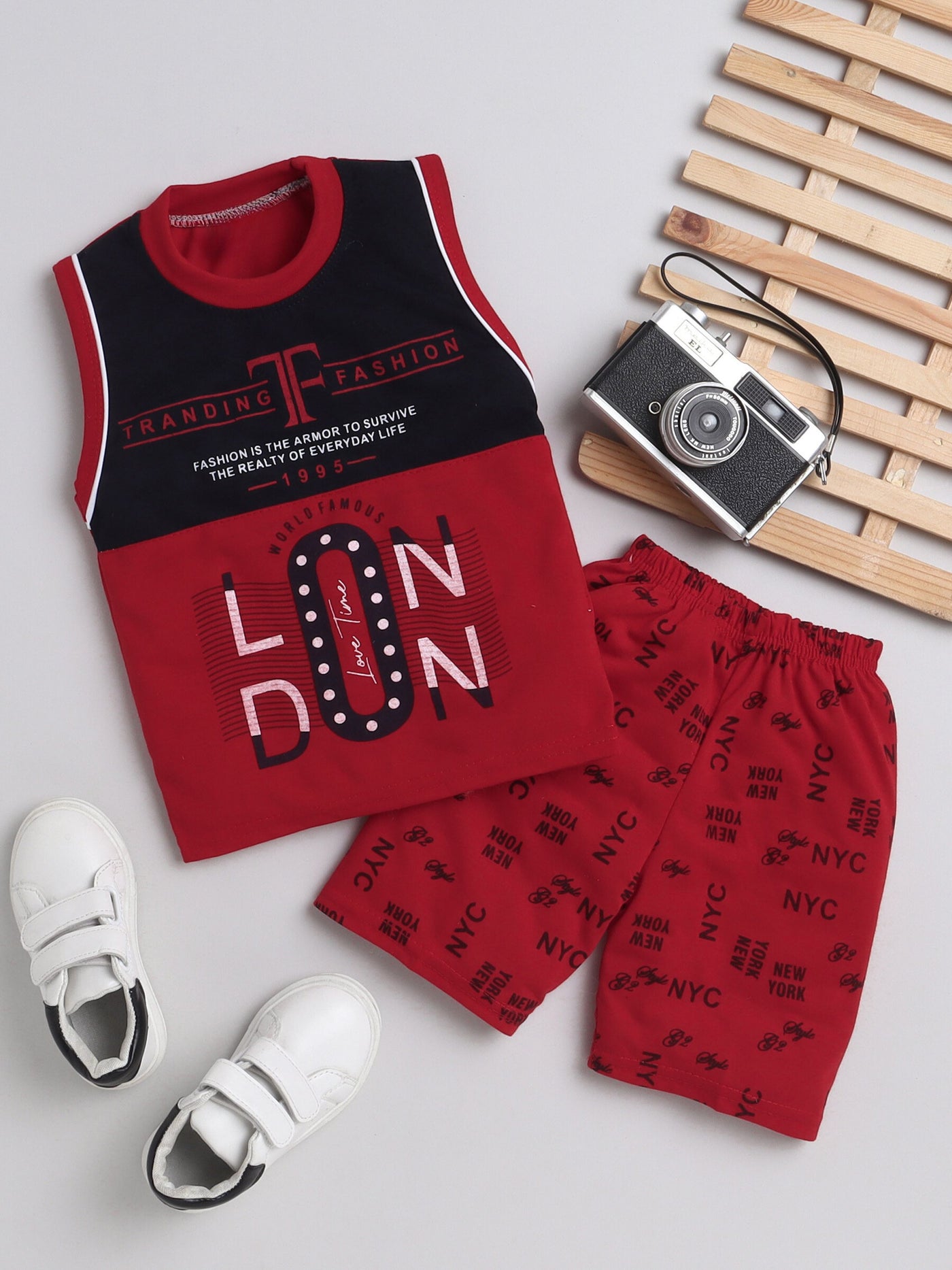 Boys Sleeve less Printed T-Shirt & Shorts Set