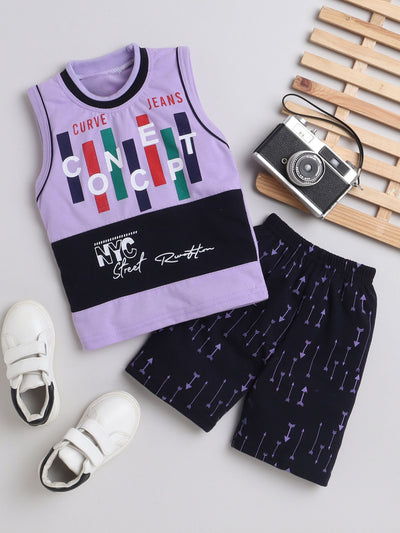 Boys Sleeve less Printed T-Shirt & Shorts Set