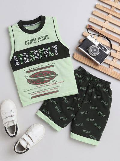 Boys Sleeve less Printed T-Shirt & Shorts Set