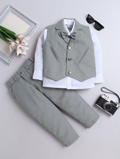 Fourfolds Boy 3-Piece Set Featuring  Shirt, Waistcoat with Bow , and Matching Trouser
