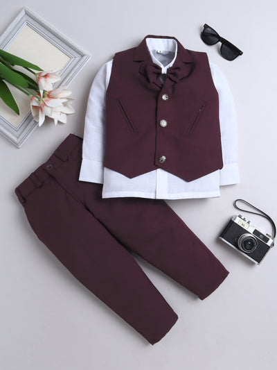 Fourfolds Boy 3-Piece Set Featuring  Shirt, Waistcoat with Bow , and Matching Trouser