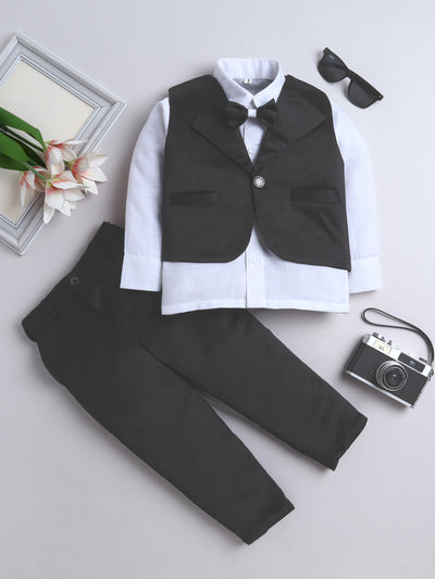 Fourfolds Boys' 3-Piece  Set with Shirt, Waistcoat, Bow , and Slim Fit Trouser Perfect for Weddings, Parties, and Special Occasions