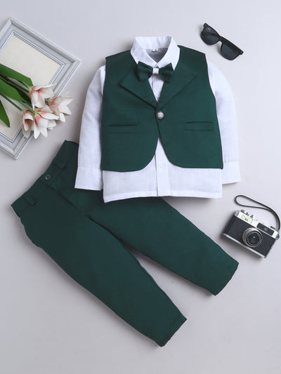 Fourfolds Boys' 3-Piece  Set with Shirt, Waistcoat, Bow , and Slim Fit Trouser Perfect for Weddings, Parties, and Special Occasions