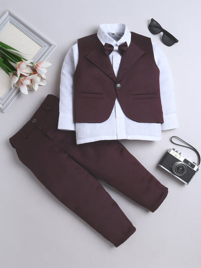 Fourfolds Boys' 3-Piece  Set with Shirt, Waistcoat, Bow , and Slim Fit Trouser Perfect for Weddings, Parties, and Special Occasions