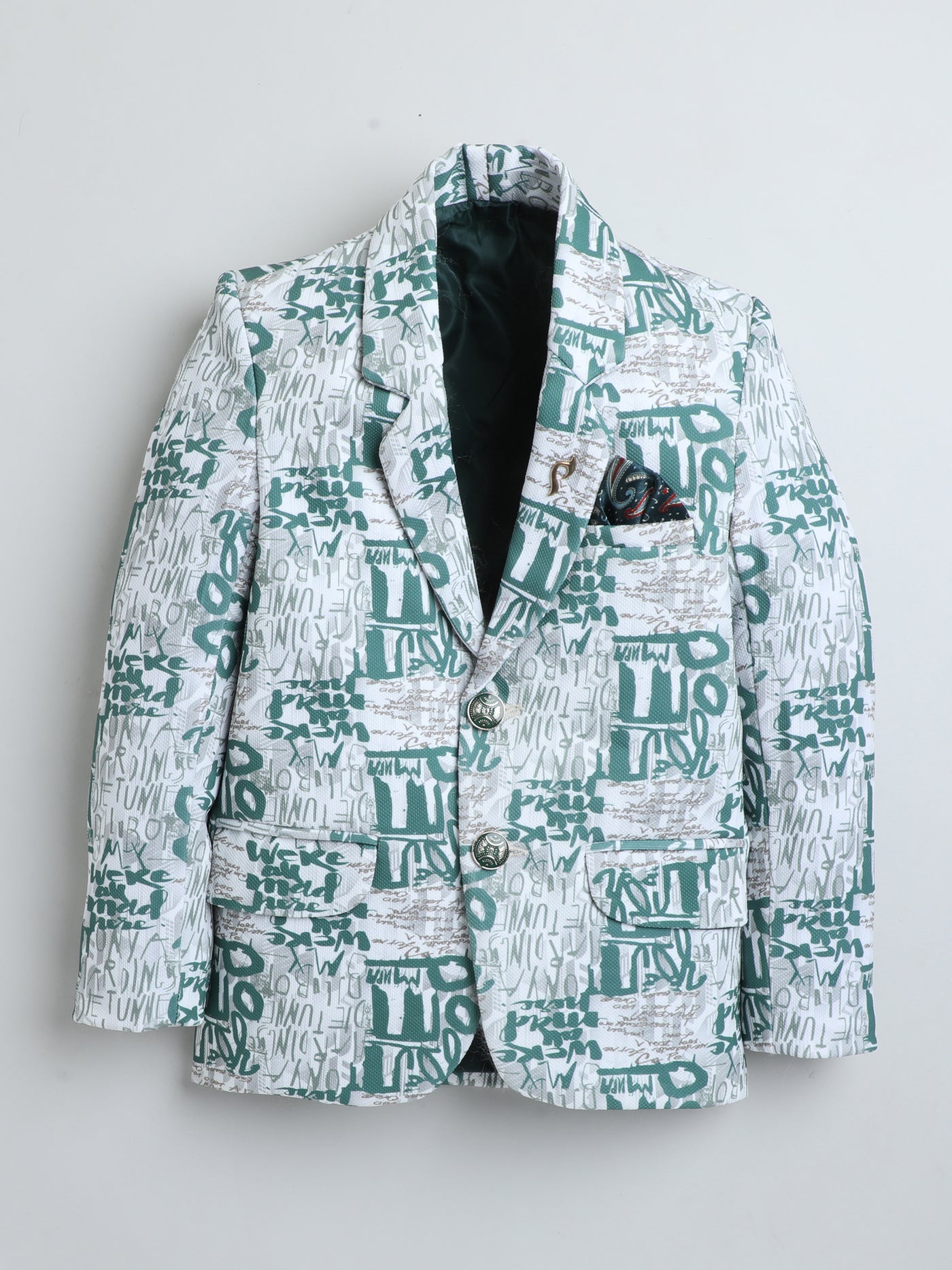 Boys Full Sleeves Text Printed Stylish Blazer