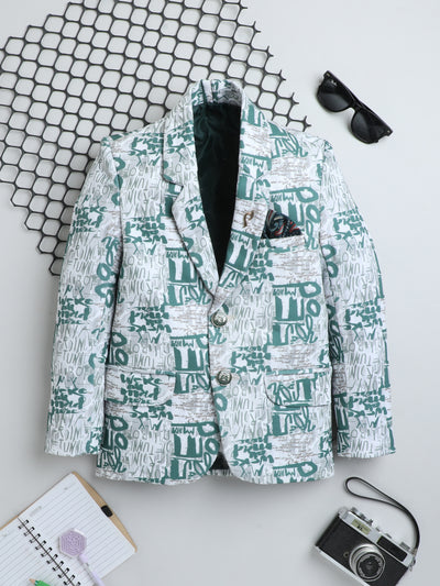 Boys Full Sleeves Text Printed Stylish Blazer