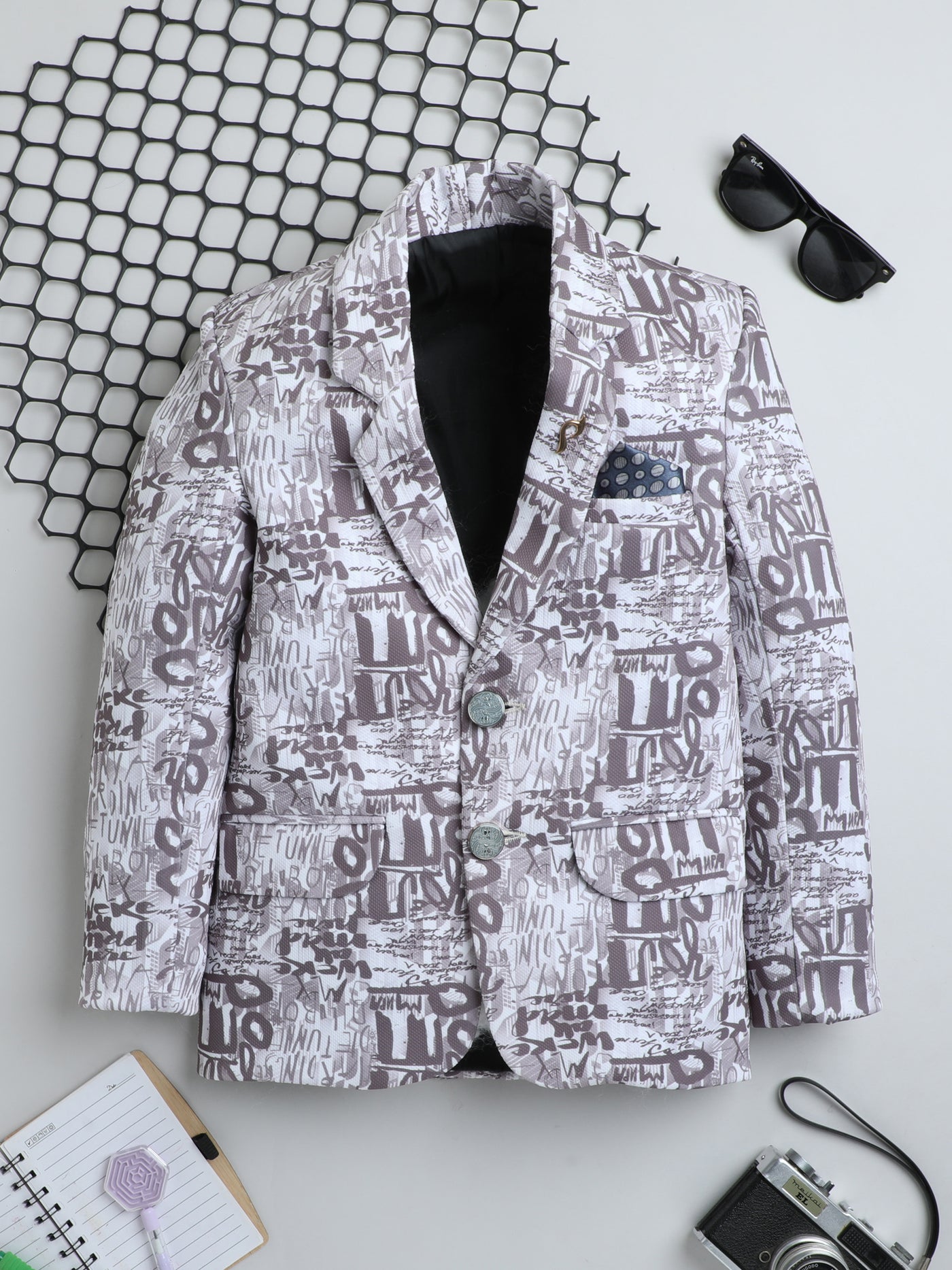 Boys Full Sleeves Text Printed Stylish Blazer