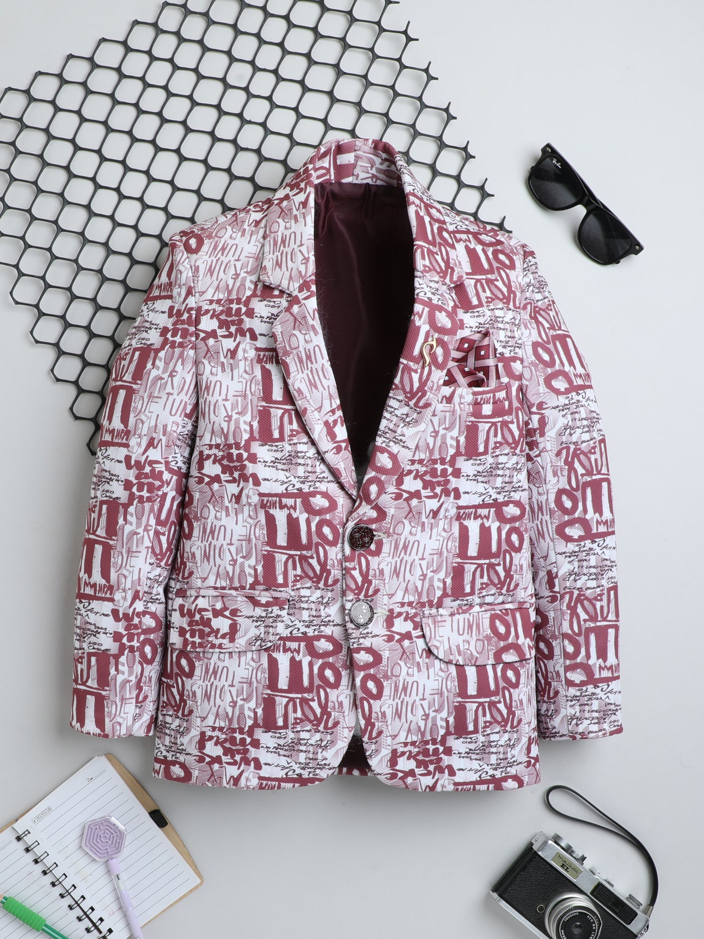 Boys Full Sleeves Text Printed Stylish Blazer