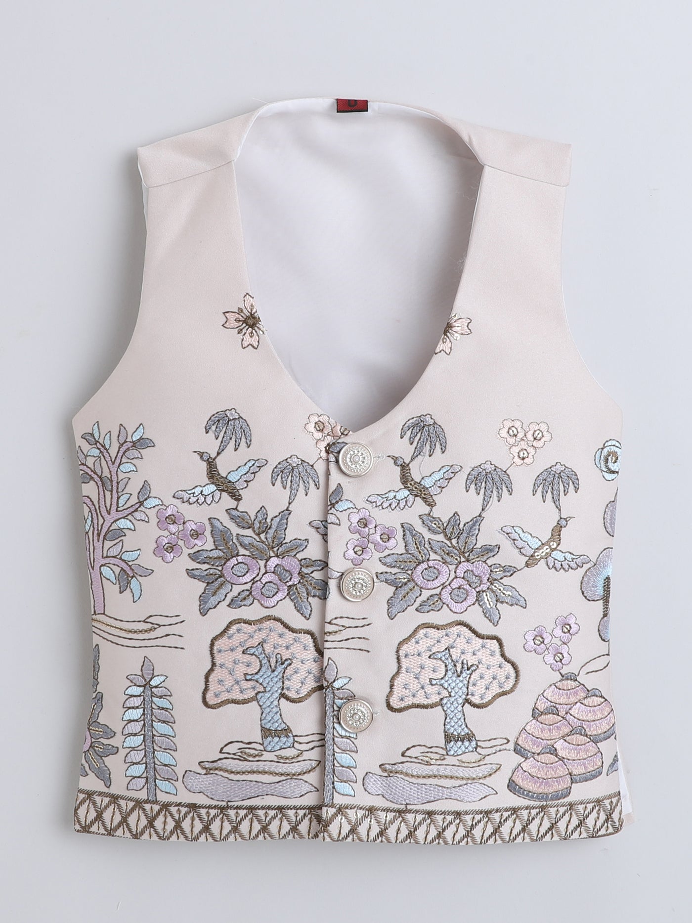 Boys Cotton Blend Embroidered 3 Piece Suit Set With Bow