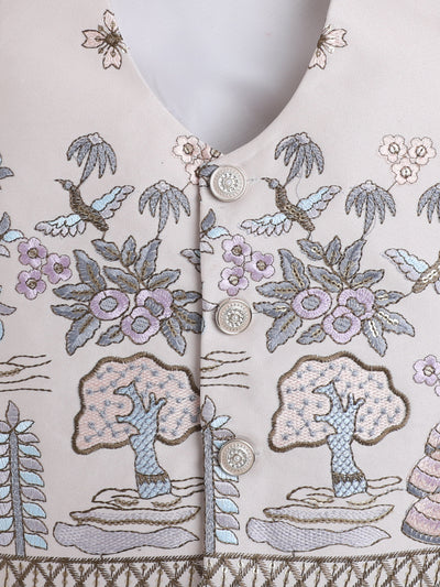 Boys Cotton Blend Embroidered 3 Piece Suit Set With Bow