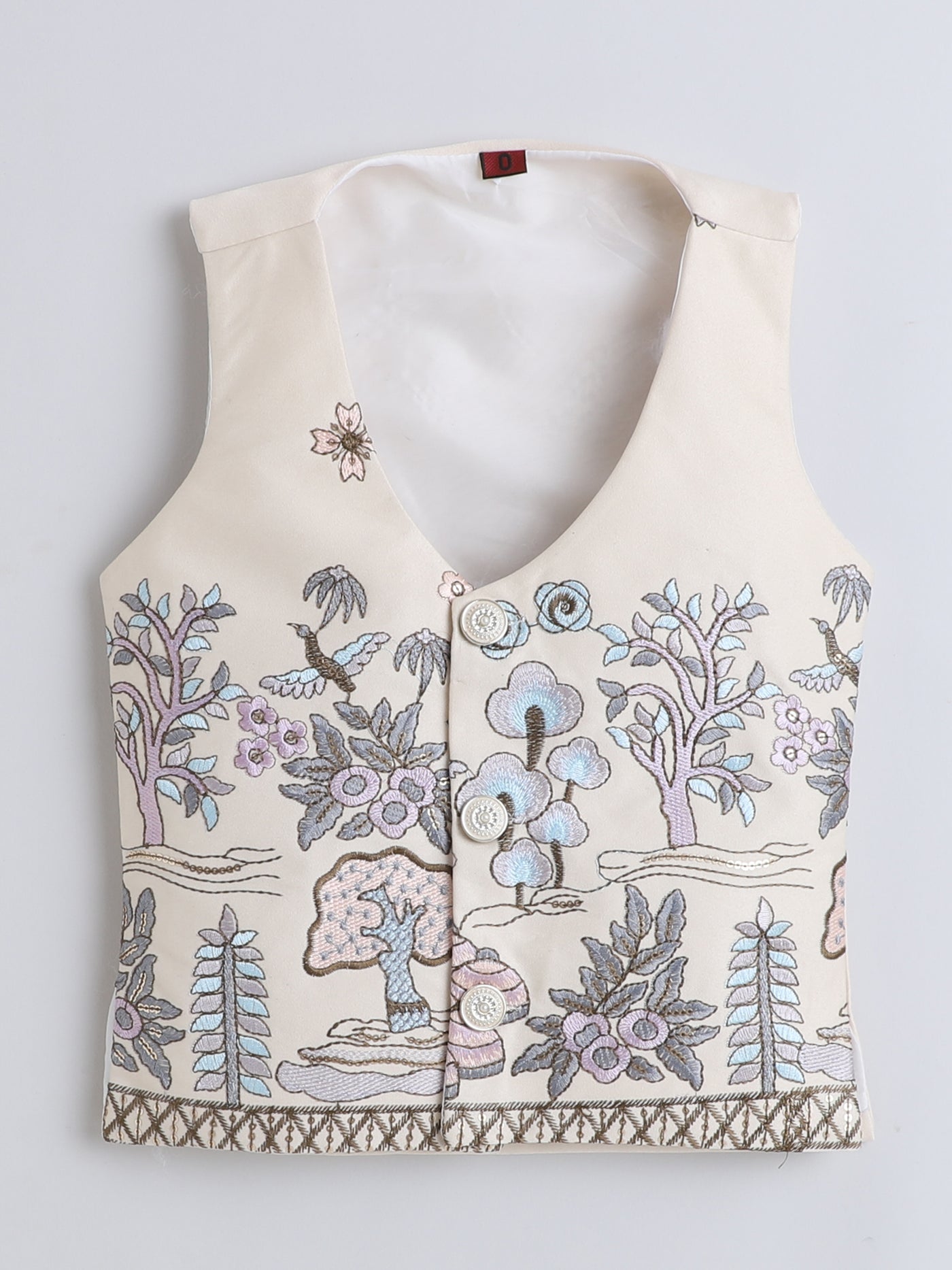 Boys Cotton Blend Embroidered 3 Piece Suit Set With Bow