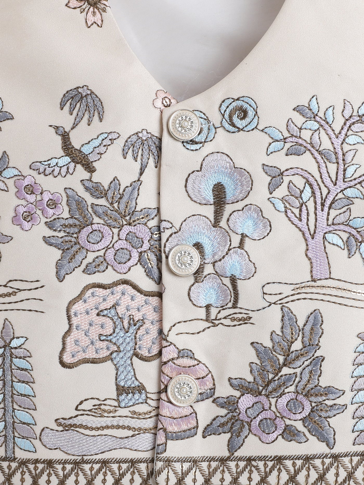 Boys Cotton Blend Embroidered 3 Piece Suit Set With Bow