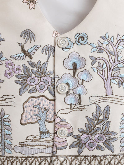 Boys Cotton Blend Embroidered 3 Piece Suit Set With Bow