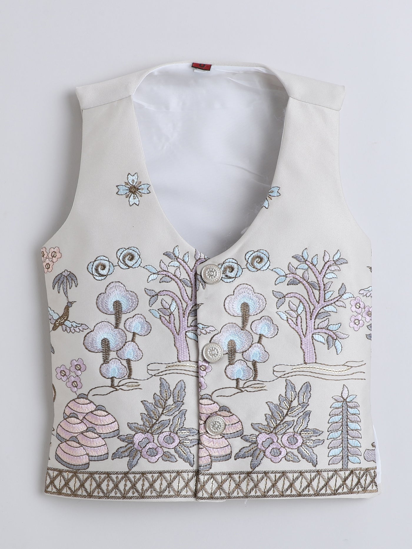 Boys Cotton Blend Embroidered 3 Piece Suit Set With Bow