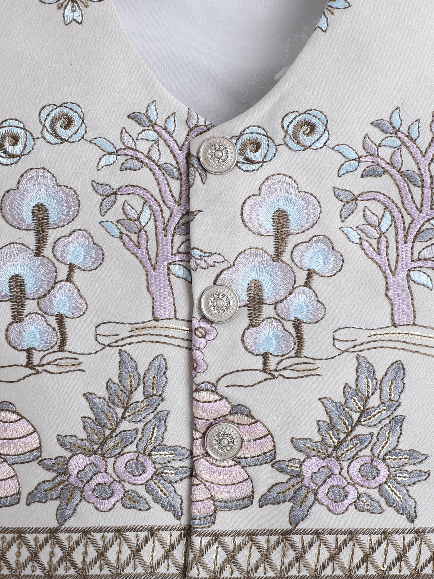 Boys Cotton Blend Embroidered 3 Piece Suit Set With Bow