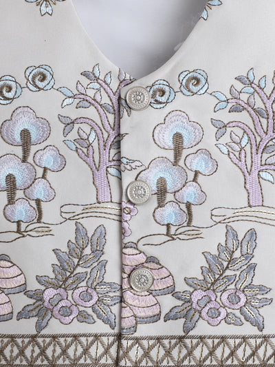 Boys Cotton Blend Embroidered 3 Piece Suit Set With Bow