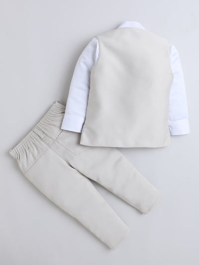 Boys Cotton Blend Embroidered 3 Piece Suit Set With Bow