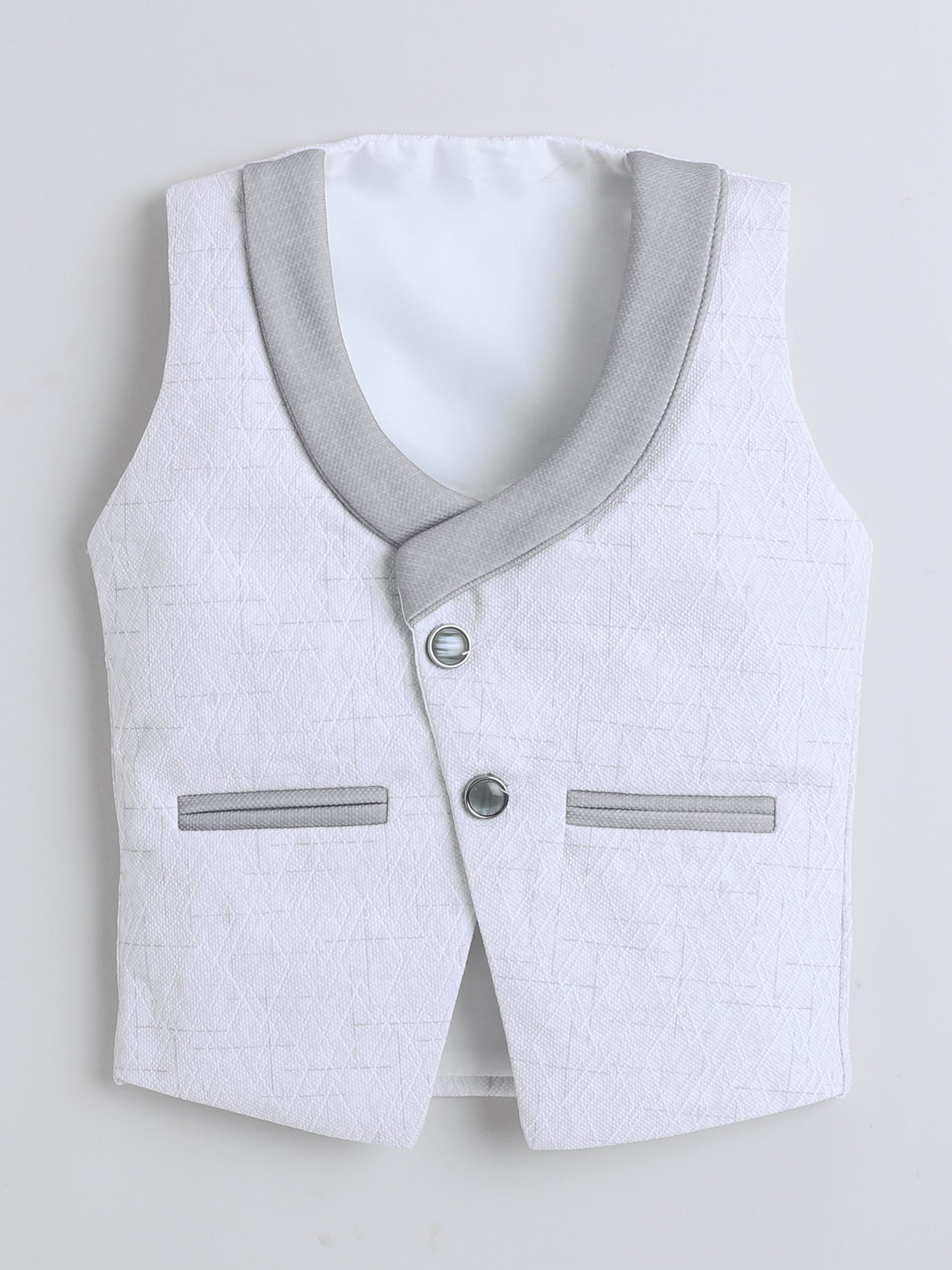 Boys Cotton Blend Geometric Pattern 3 Piece Suit Set With Bow