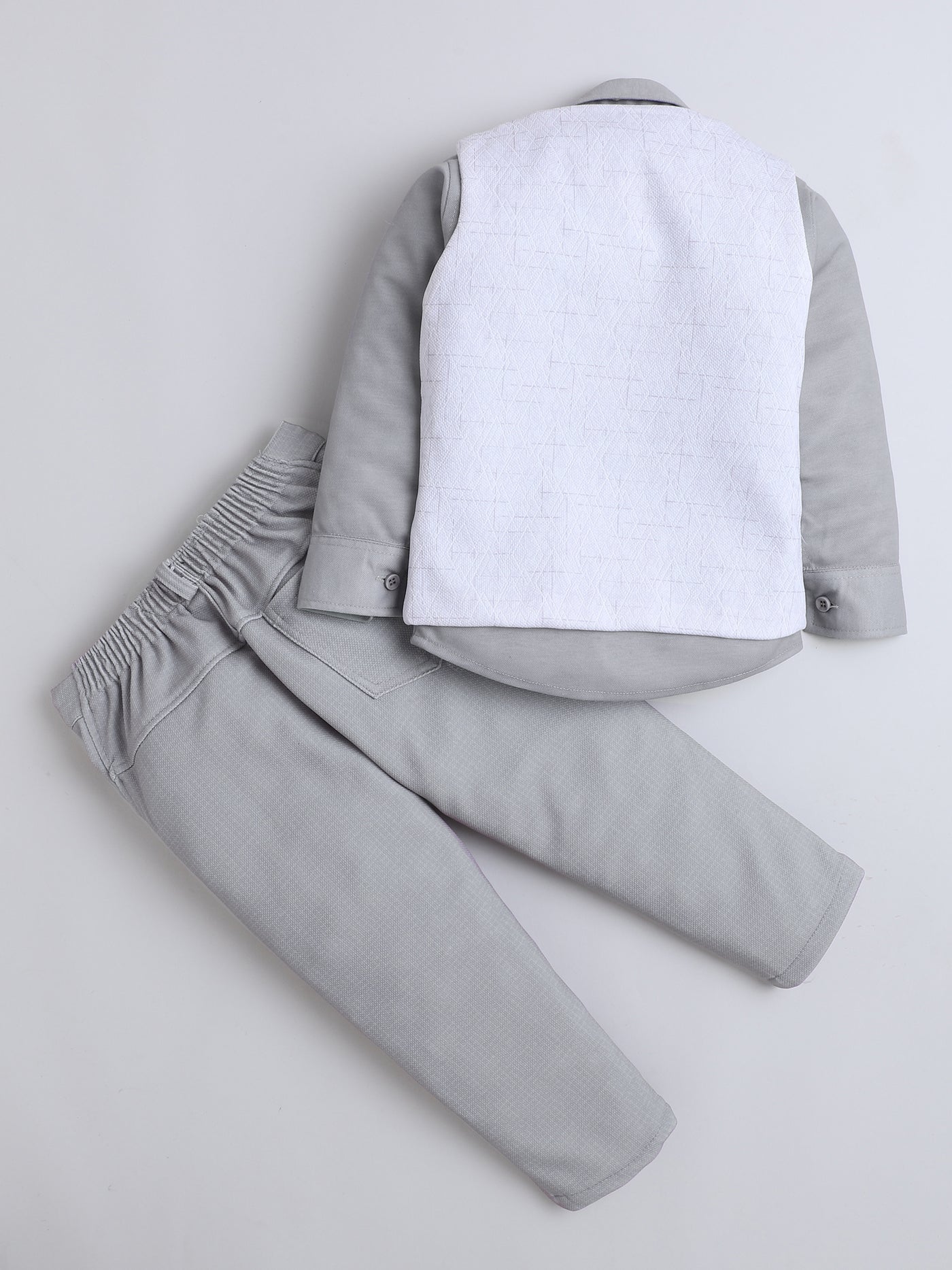 Boys Cotton Blend Geometric Pattern 3 Piece Suit Set With Bow