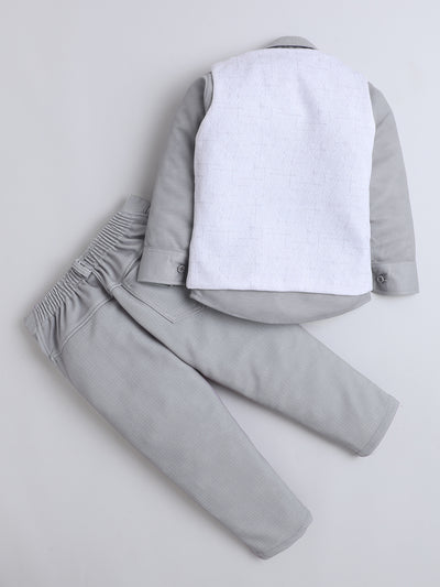 Boys Cotton Blend Geometric Pattern 3 Piece Suit Set With Bow