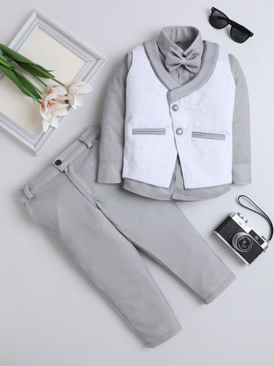 Boys Cotton Blend Geometric Pattern 3 Piece Suit Set With Bow