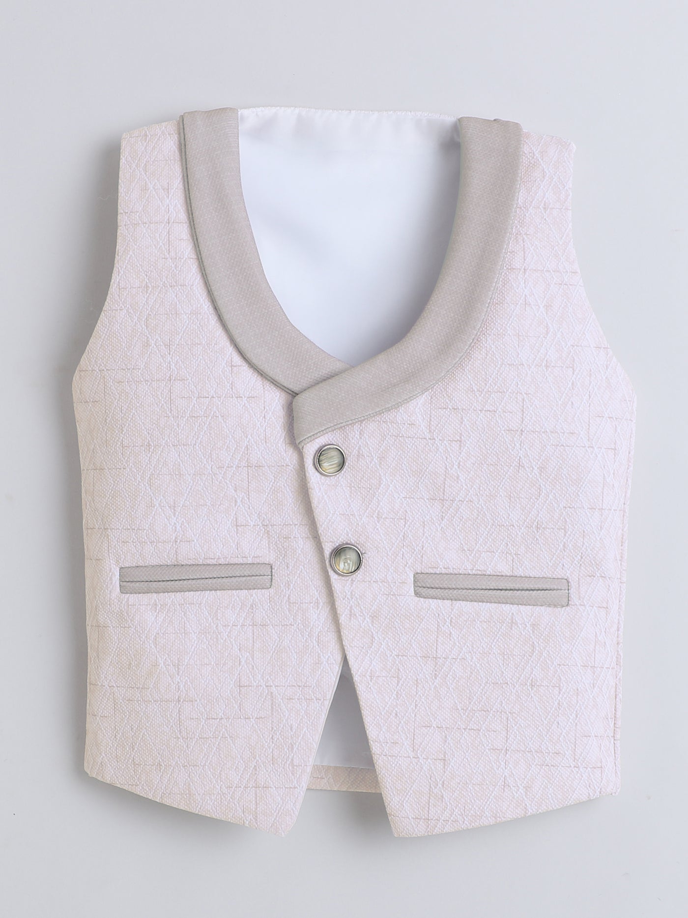 Boys Cotton Blend Geometric Pattern 3 Piece Suit Set With Bow