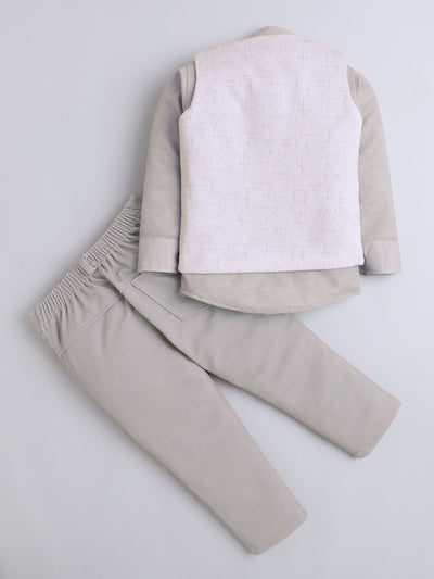 Boys Cotton Blend Geometric Pattern 3 Piece Suit Set With Bow