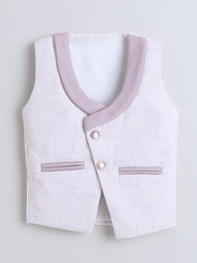 Boys Cotton Blend Geometric Pattern 3 Piece Suit Set With Bow