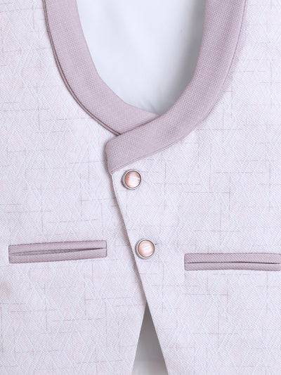 Boys Cotton Blend Geometric Pattern 3 Piece Suit Set With Bow