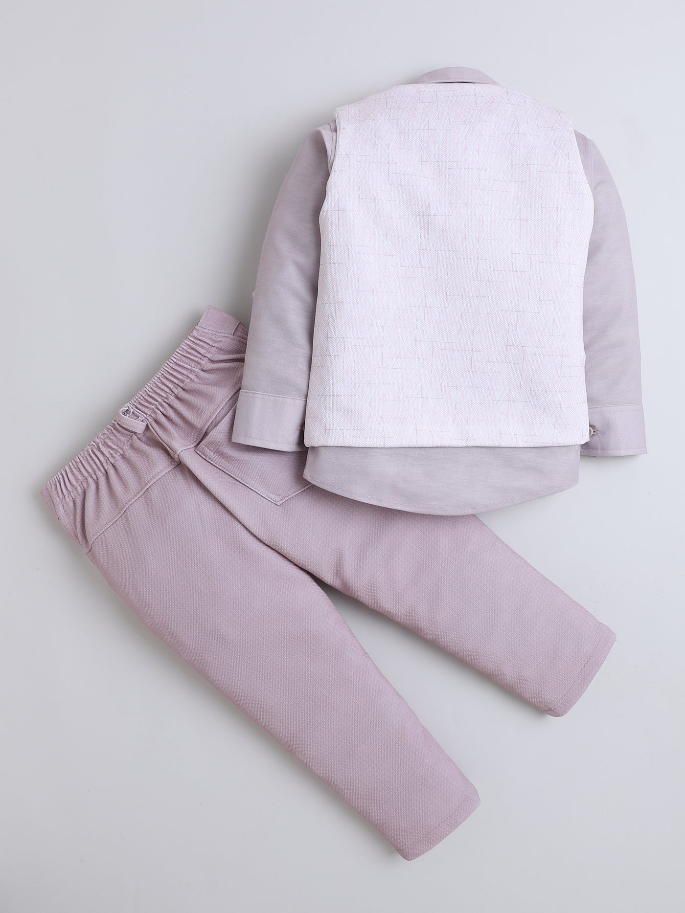 Boys Cotton Blend Geometric Pattern 3 Piece Suit Set With Bow