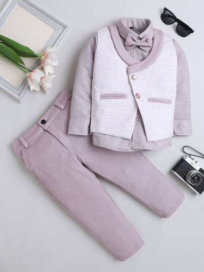 Boys Cotton Blend Geometric Pattern 3 Piece Suit Set With Bow