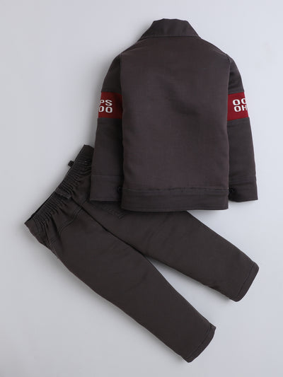 Boys Cotton Blend Color-block Graphic Print Jacket & Trouser Set With Printed T-shirt