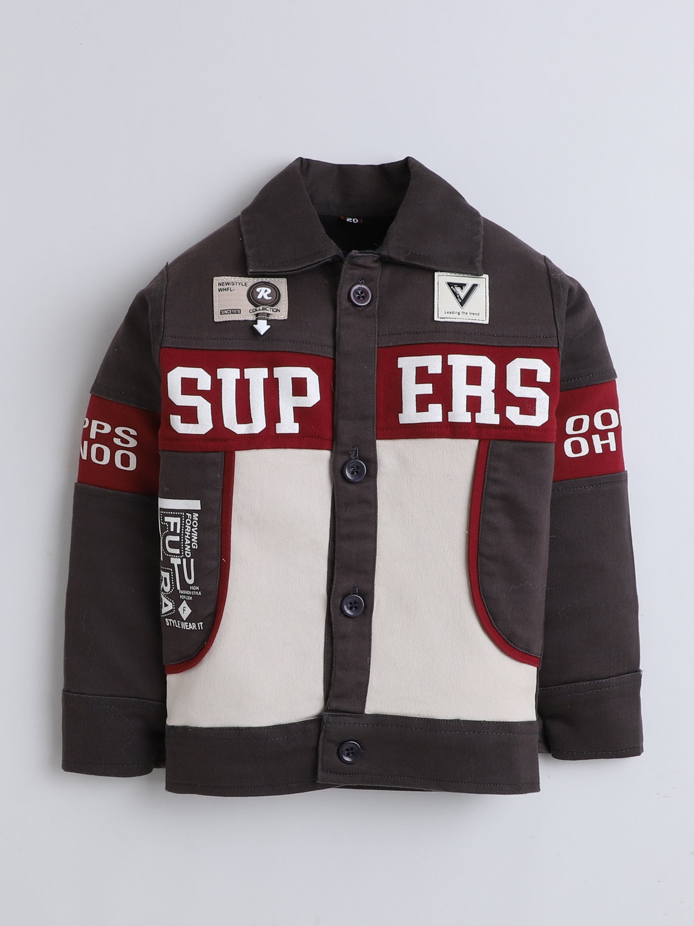 Boys Cotton Blend Color-block Graphic Print Jacket & Trouser Set With Printed T-shirt