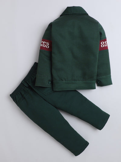 Boys Cotton Blend Color-block Graphic Print Jacket & Trouser Set With Printed T-shirt