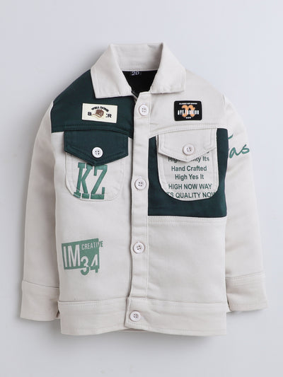 Boys Cotton Blend Color-block Graphic Print Jacket & Trouser Set With Printed T-shirt