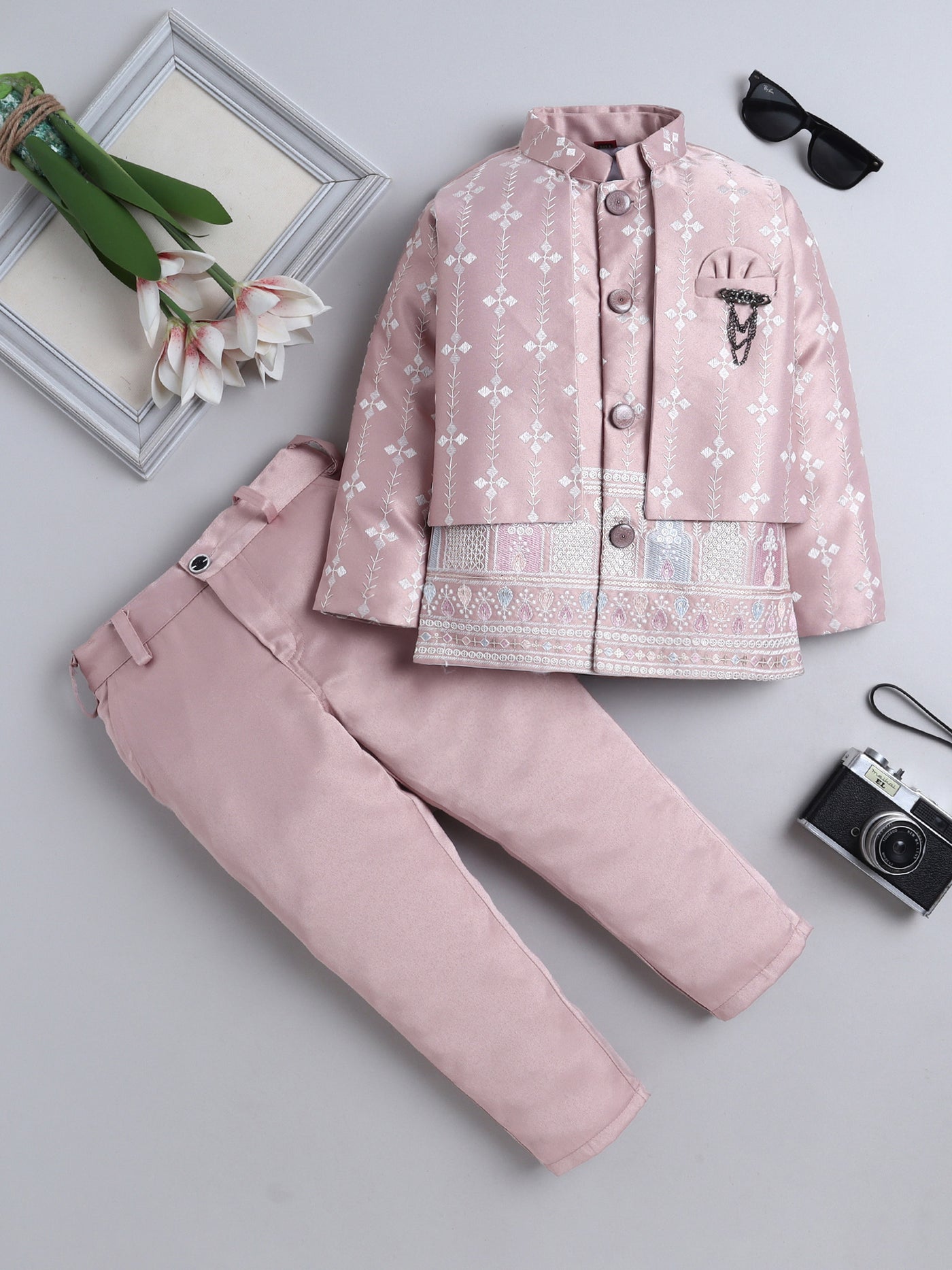 Boys Sequins Embellished Embroidered Sherwani Set