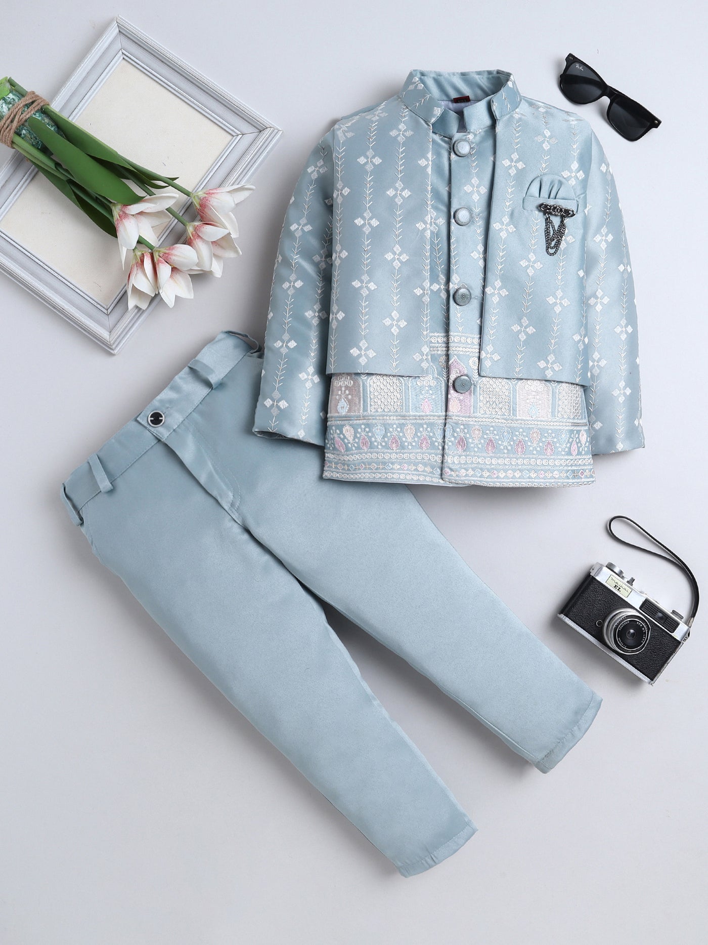 Boys Sequins Embellished Embroidered Sherwani Set