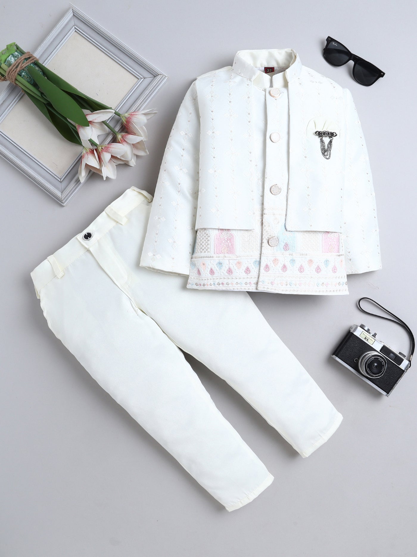 Boys Sequins Embellished Embroidered Sherwani Set
