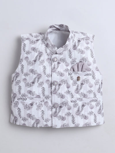 Boys Leaf Printed Mandarin Collar 3 Piece Suit Set