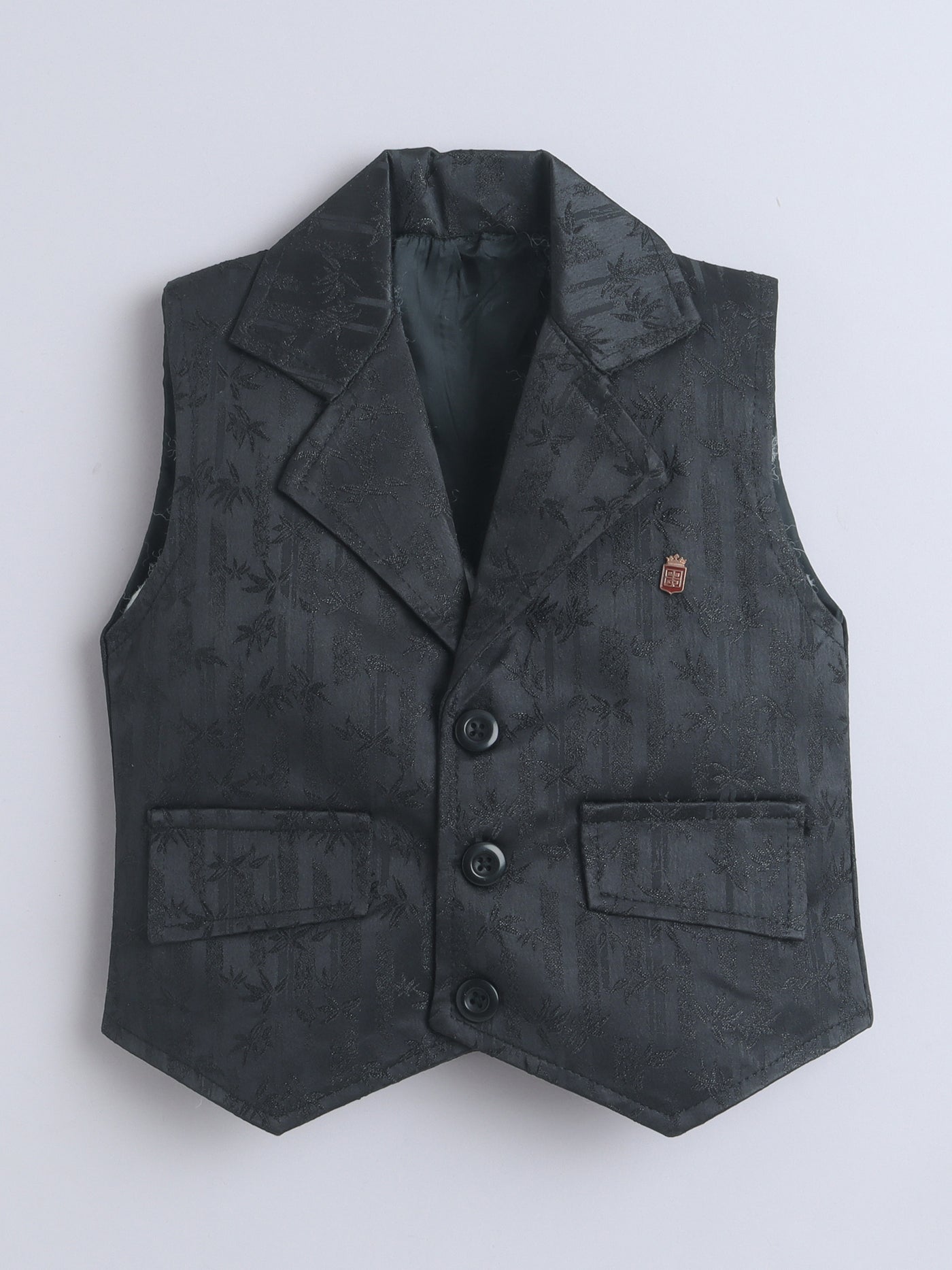 Boys Leaf Motifs 3 Piece Suit Set With Bow