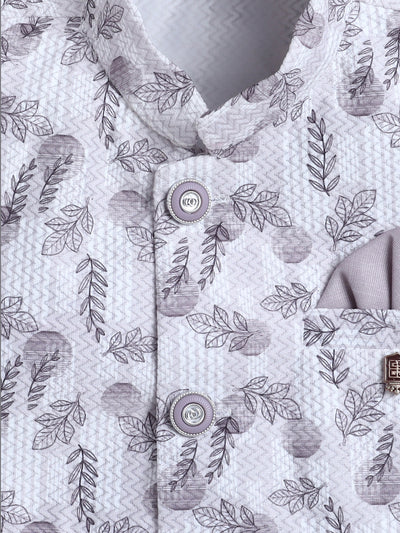 Boys Leaf Printed Mandarin Collar 3 Piece Suit Set