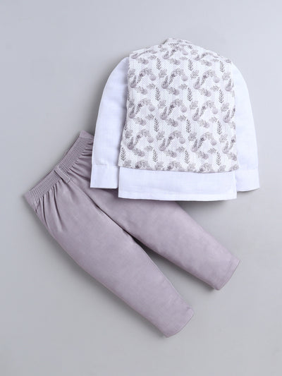 Boys Leaf Printed Mandarin Collar 3 Piece Suit Set